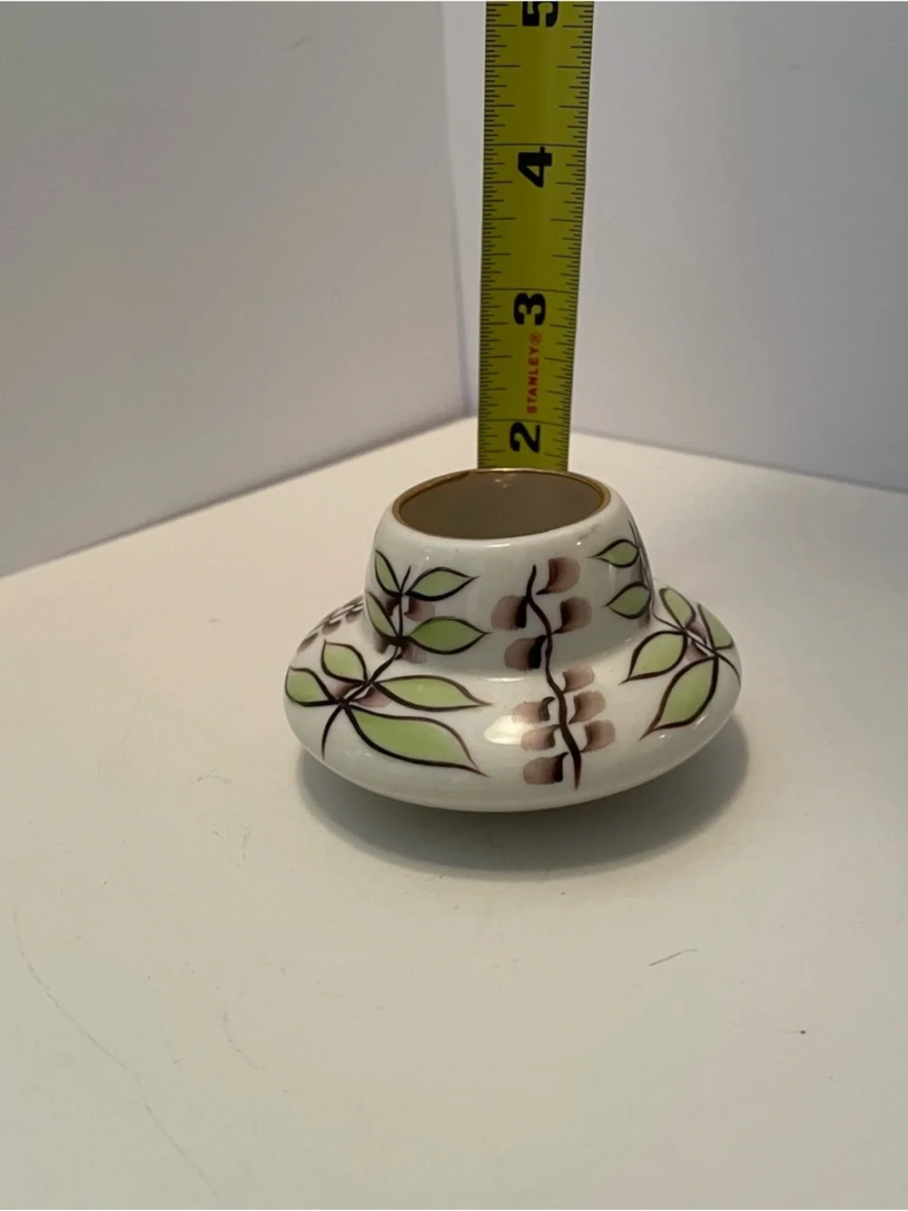 Vintage Hand Painted Porcelain‎ Mini Vase Leaf Motif 2.5”